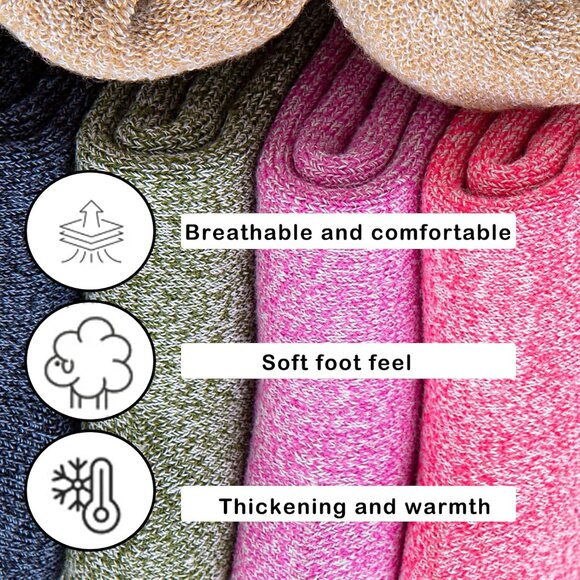 Multicolor Wool Sock for Women 5 Pairs Warm Cozy Thermal Winter Boot Socks 5-10 - Picture 3 of 6